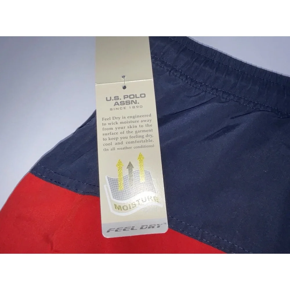 NWT Men's U.S. Polo Assn. Navy & Red Fully Lined Swim Trunks Shorts - XXL